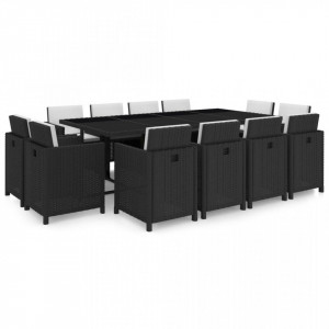 Set mobilier de exterior cu perne, 13 piese, negru, poliratan - Img 1