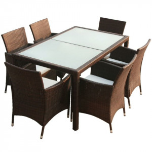 Set mobilier de exterior cu perne, 7 piese, maro, poliratan - Img 8