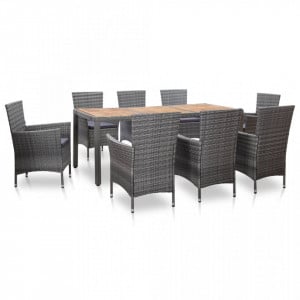 Set mobilier de exterior cu perne, 9 piese, gri, poliratan - Img 1