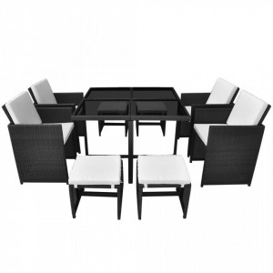 Set mobilier de exterior cu perne, 9 piese, negru, poliratan - Img 3