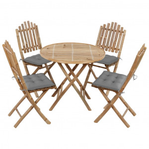 Set mobilier de exterior pliabil, cu perne, 5 piese, bambus - Img 1