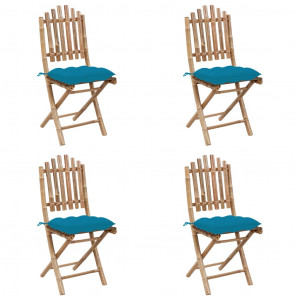 Set mobilier de exterior pliabil, cu perne, 5 piese, bambus - Img 3