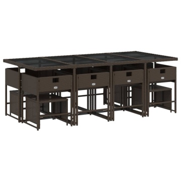 Set mobilier de grădină, 13 piese, maro, cu perne, poliratan - Img 4