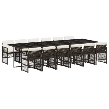 Set mobilier de grădină, 13 piese, maro, cu perne, poliratan - Img 2