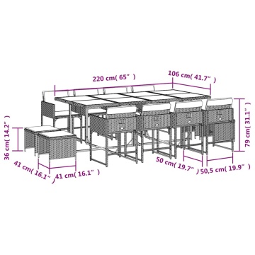 Set mobilier de grădină, 13 piese, maro, cu perne, poliratan - Img 5