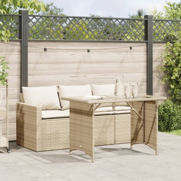 Set mobilier de grădină, 2 piese, cu perne, bej, poliratan - Img 1