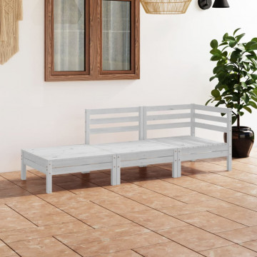 Set mobilier de grădină, 3 piese, alb, lemn masiv de pin - Img 1