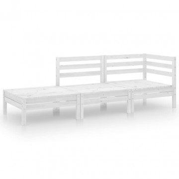 Set mobilier de grădină, 3 piese, alb, lemn masiv de pin - Img 2
