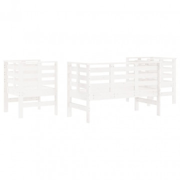 Set mobilier de grădină, 3 piese, alb, lemn masiv de pin - Img 5