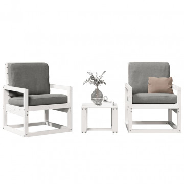 Set mobilier de grădină, 3 piese, alb, lemn masiv de pin - Img 1