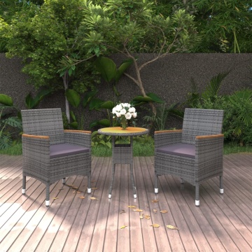 Set mobilier de grădină, 3 piese, gri, poliratan - Img 1