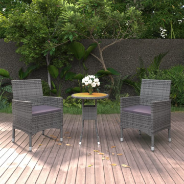 Set mobilier de grădină, 3 piese, gri, poliratan - Img 1