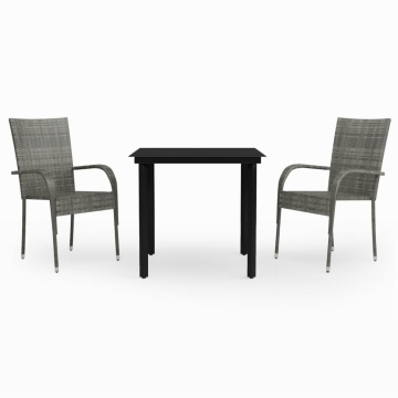 Set mobilier de grădină, 3 piese, gri și negru - Img 2