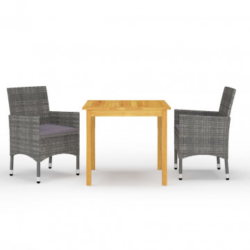 Set mobilier de grădină, 3 piese, gri - Img 1