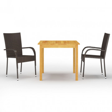 Set mobilier de grădină, 3 piese, maro - Img 1