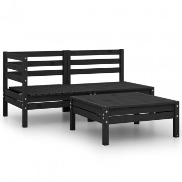 Set mobilier de grădină, 3 piese, negru, lemn masiv de pin - Img 1