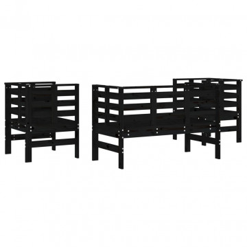 Set mobilier de grădină, 3 piese, negru, lemn masiv pin - Img 5