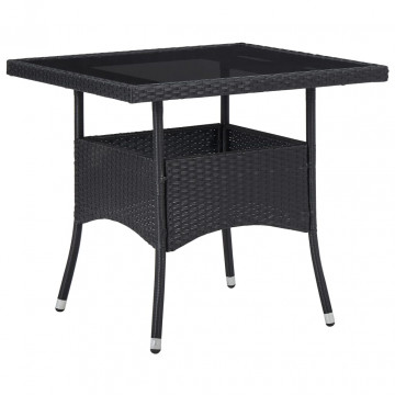 Set mobilier de grădină, 3 piese, negru, poliratan și sticlă - Img 7
