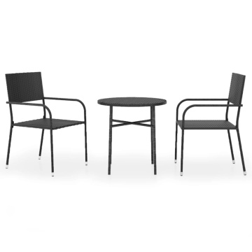 Set mobilier de grădină, 3 piese, negru, poliratan - Img 2