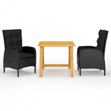 Set mobilier de grădină, 3 piese, negru - Img 1