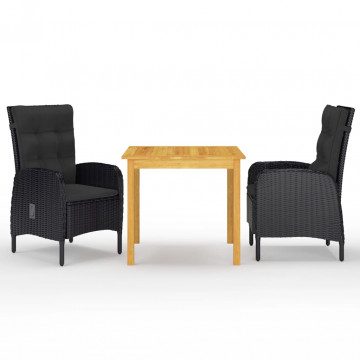 Set mobilier de grădină, 3 piese, negru - Img 1