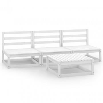 Set mobilier de grădină, 4 piese, alb, lemn masiv de pin - Img 2