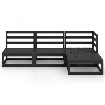 Set mobilier de grădină, 4 piese, negru, lemn masiv de pin - Img 3