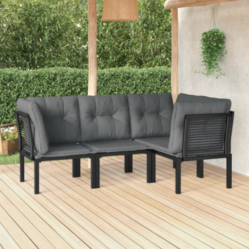 Set mobilier de grădină, 4 piese, negru și gri, poliratan - Img 1