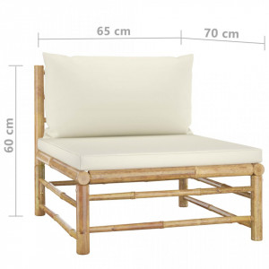 Set mobilier de grădină, 4 piese, perne alb crem, bambus - Img 7