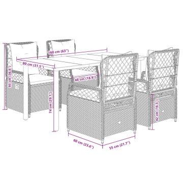Set mobilier de grădină, 5 piese, cu perne, maro, poliratan - Img 7