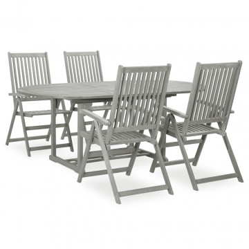 Set mobilier de grădină, 5 piese, gri, lemn masiv de acacia - Img 1