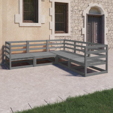 Set mobilier de grădină, 5 piese, gri, lemn masiv de pin - Img 1