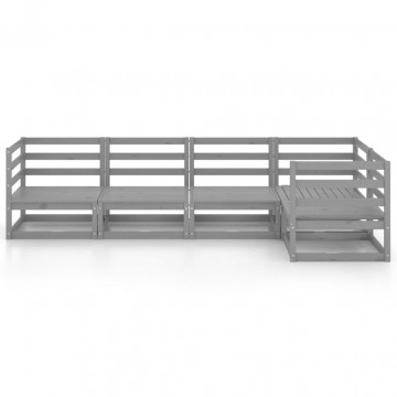 Set mobilier de grădină, 5 piese, gri, lemn masiv de pin - Img 3