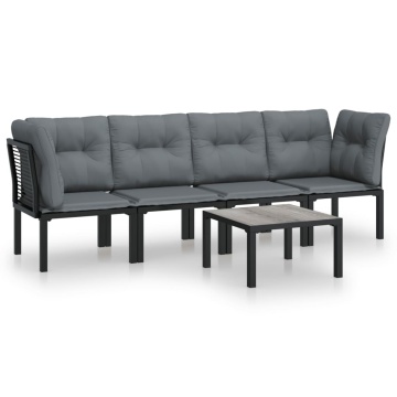 Set mobilier de grădină, 5 piese, negru/gri, poliratan - Img 2