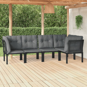 Set mobilier de grădină, 5 piese, negru/gri, poliratan - Img 1