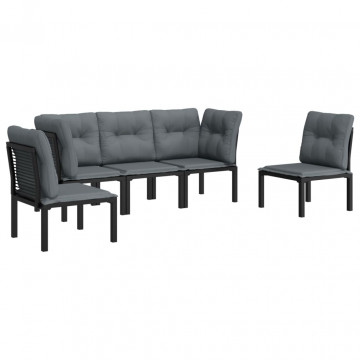 Set mobilier de grădină, 5 piese, negru/gri, poliratan - Img 3