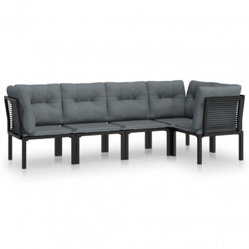 Set mobilier de grădină, 5 piese, negru/gri, poliratan - Img 2
