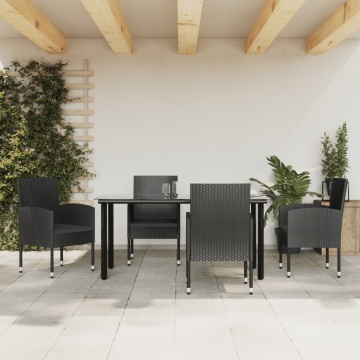 Set mobilier de grădină, 5 piese, negru, poliratan și oțel - Img 1