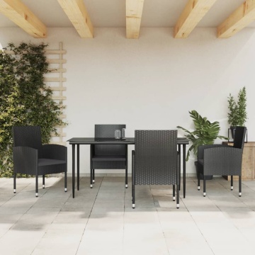 Set mobilier de grădină, 5 piese, negru, poliratan și oțel - Img 1
