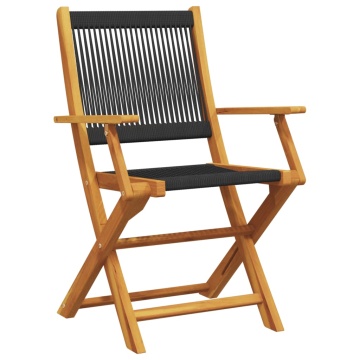Set mobilier de grădină 5 piese polipropilenă neagră/lemn masiv - Img 3