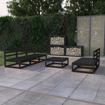 Set mobilier de grădină, 6 piese, negru, lemn masiv de pin - Img 1