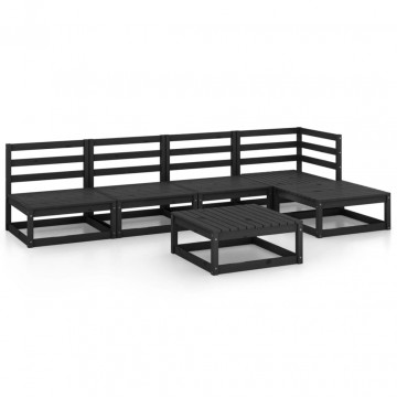 Set mobilier de grădină, 6 piese, negru, lemn masiv de pin - Img 2