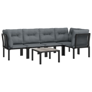 Set mobilier de grădină, 6 piese, negru și gri, poliratan - Img 3