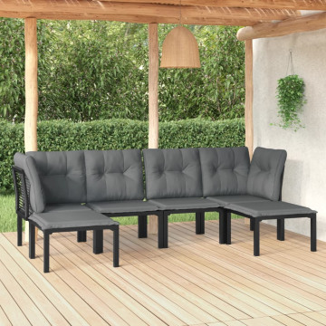 Set mobilier de grădină, 6 piese, negru și gri, poliratan - Img 1