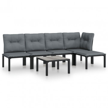 Set mobilier de grădină, 6 piese, negru și gri, poliratan - Img 2