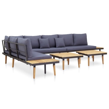 Set mobilier de grădină 7 locuri, perne, maro lemn masiv acacia - Img 4