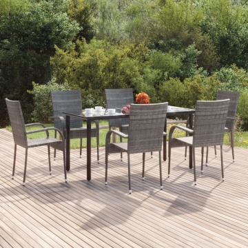 Set mobilier de grădină, 7 piese, gri, poliratan - Img 1