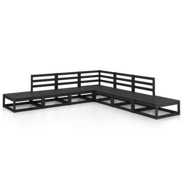 Set mobilier de grădină, 7 piese, negru, lemn masiv de pin - Img 2