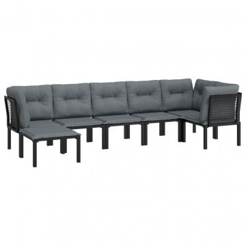 Set mobilier de grădină, 7 piese, negru și gri, poliratan - Img 3