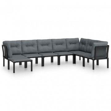 Set mobilier de grădină, 7 piese, negru și gri, poliratan - Img 2